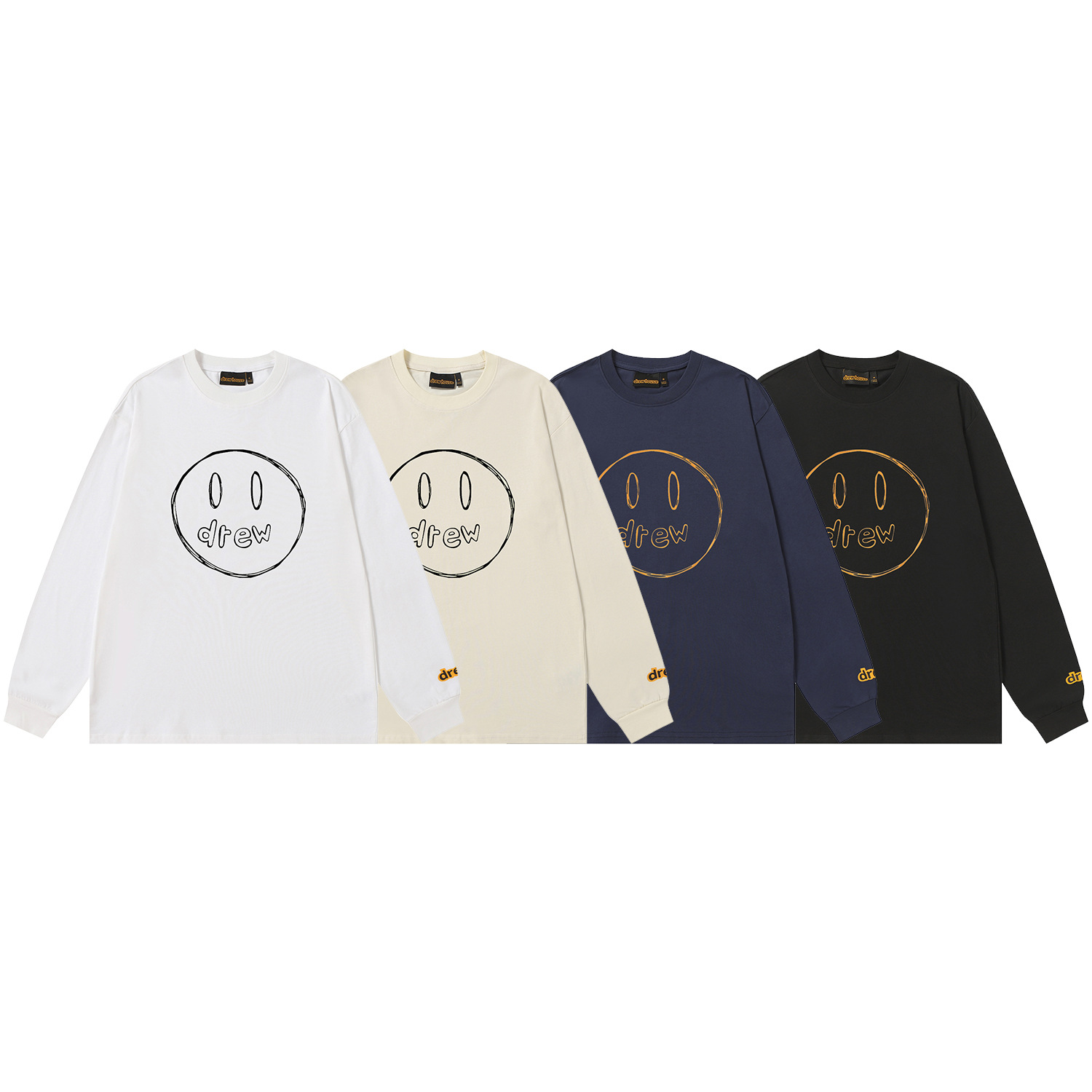 Drew House New drew Classic sketch smiley face T Shirt Men's and Women's Long Sleeve Tshirt Designer Luxury