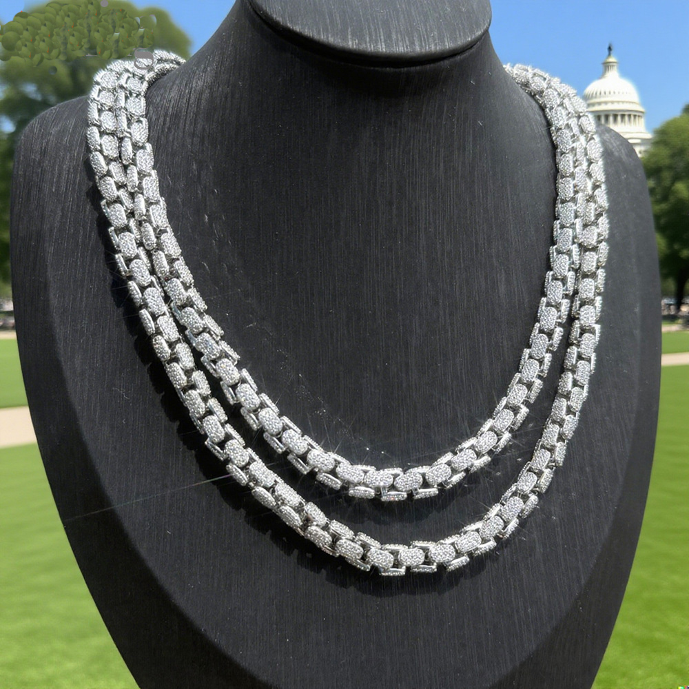 Hip Hop Punk Mens Cuban Chain Necklace Full 5A Zircon White Gold Plated Jewelry