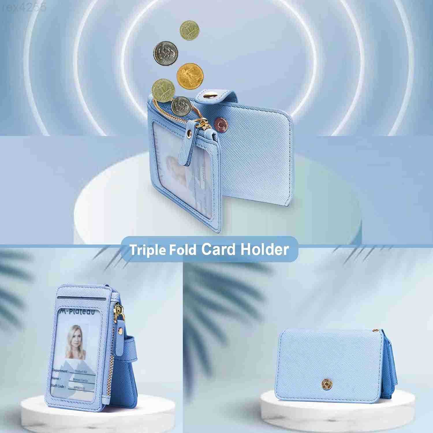 Wallet Womens Wallet Leather Keychain Wallet With Zipper Coin Pocket ID Window Wrist Strap Gift Box Sky BlueW250911