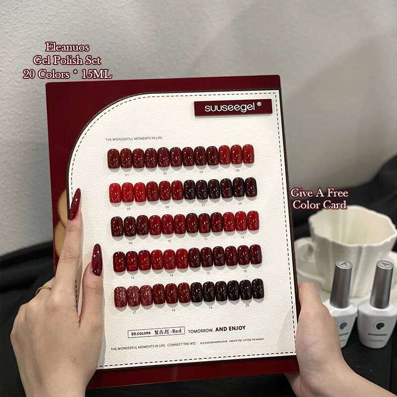 Eleanuo Autumn Series Gel Polishing 30Pcs Mixed Semi Permanent Cherry UV Salon Primer Finish Vintage Red Nail Glue