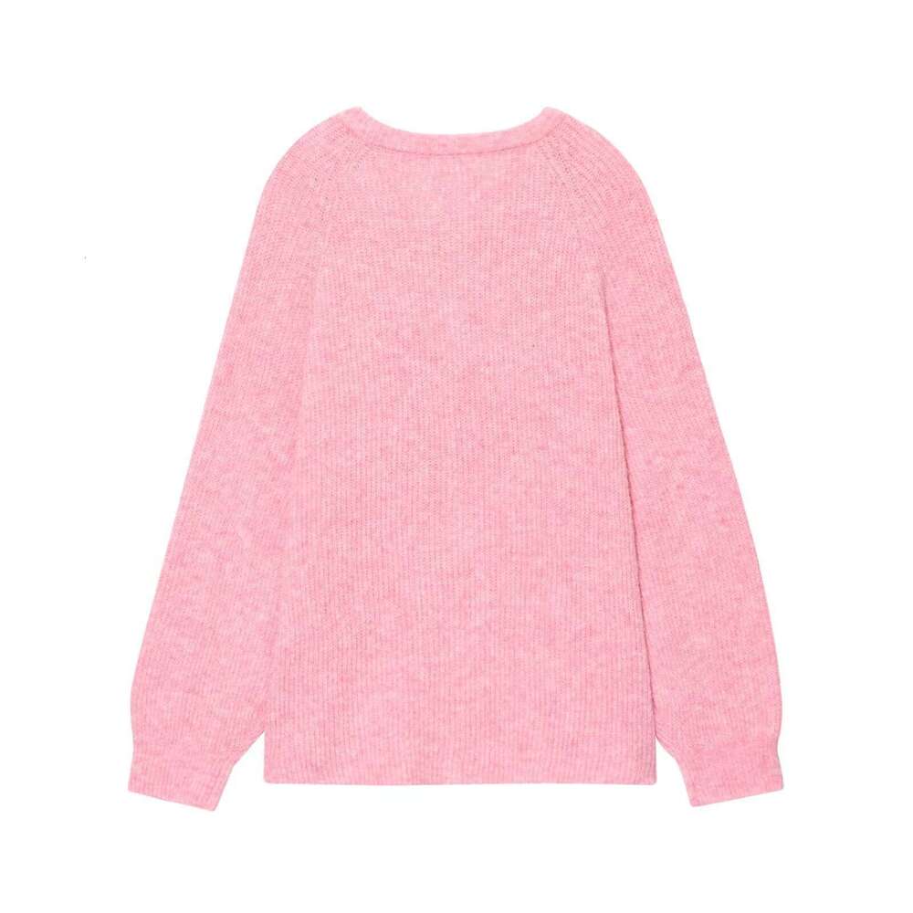 DHEssentials INS2025 Fashionable Round Neck Long Sleeve Blogger Simple Lazy Pink Sweater Cardigan Coat