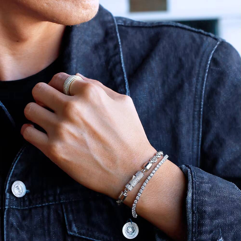 Hip Hop Man Link Bracelet Women Jewelry 6mm Rope Chain Brass 14k 18k Real Gold Plated 5A Moissanite Iced Out Clasp Rope Bracelet