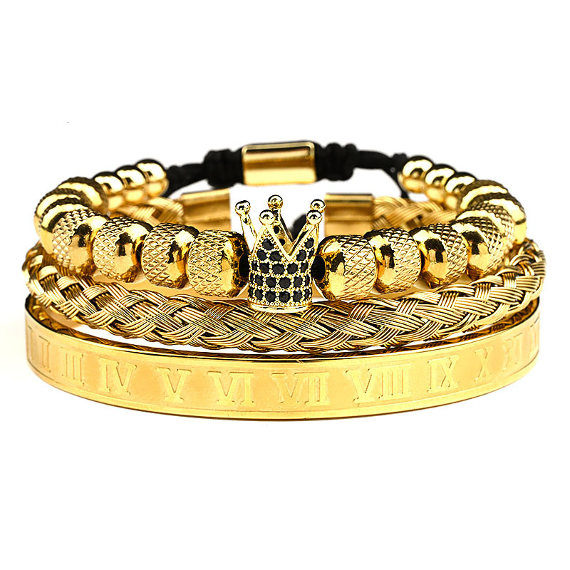 Luxury Brand Designer Jewelry 8Mm Stainless Steel Mesh Pineapple Beads Micro-Inlaid Zircon Crown Braided Bracelet Roman Text Bracelet Set