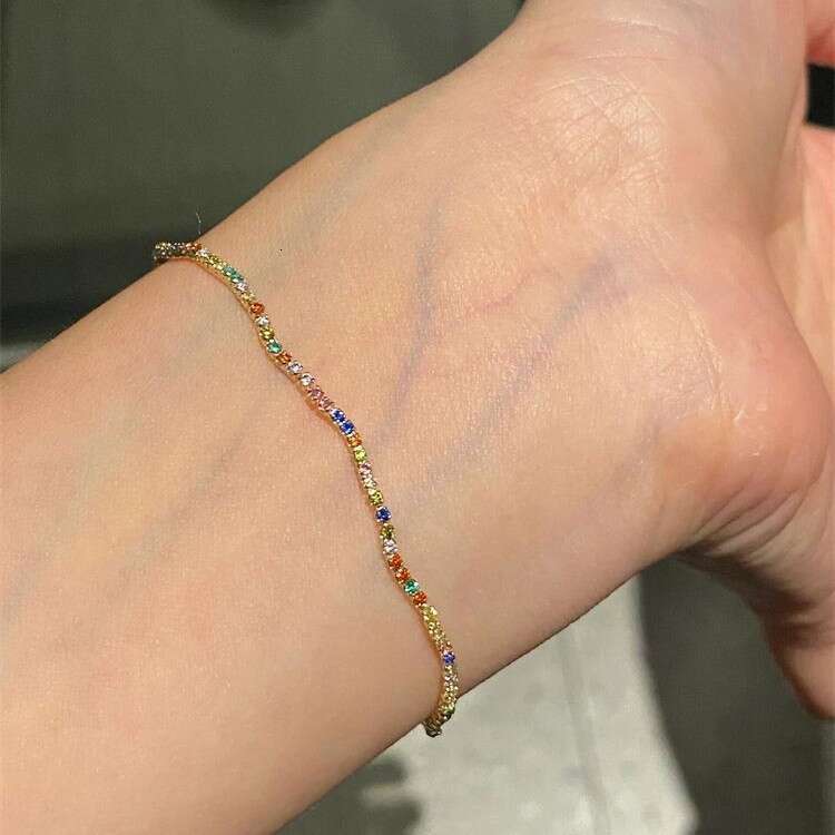 Dopamine Colorful Wave Zircon Ultra-fine Bracelet for Women, Light , Niche, Exquisite Design, High-end Feel, Versatile Hand Jewelry