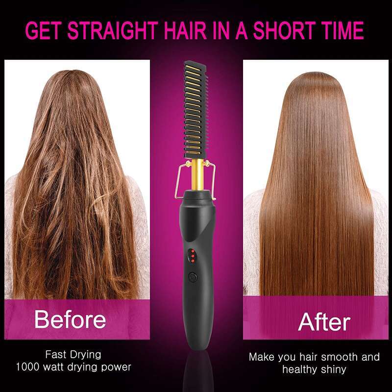 2 In1 Hot Hair Electric Fast Heating Portable Travel Anti-Scald Beard Straightener Press Comb