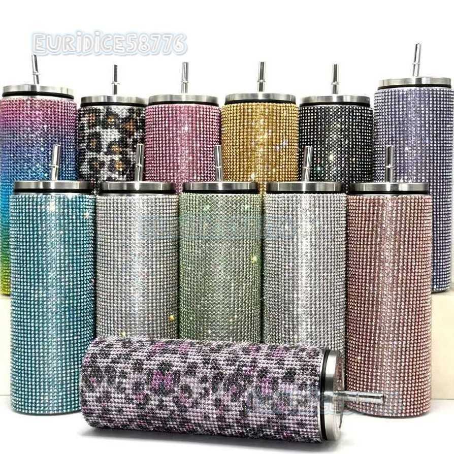 20oz Straight Cup with Rhinestones Insulated Stainless Steel Straw Cup Coffee Cup H250911