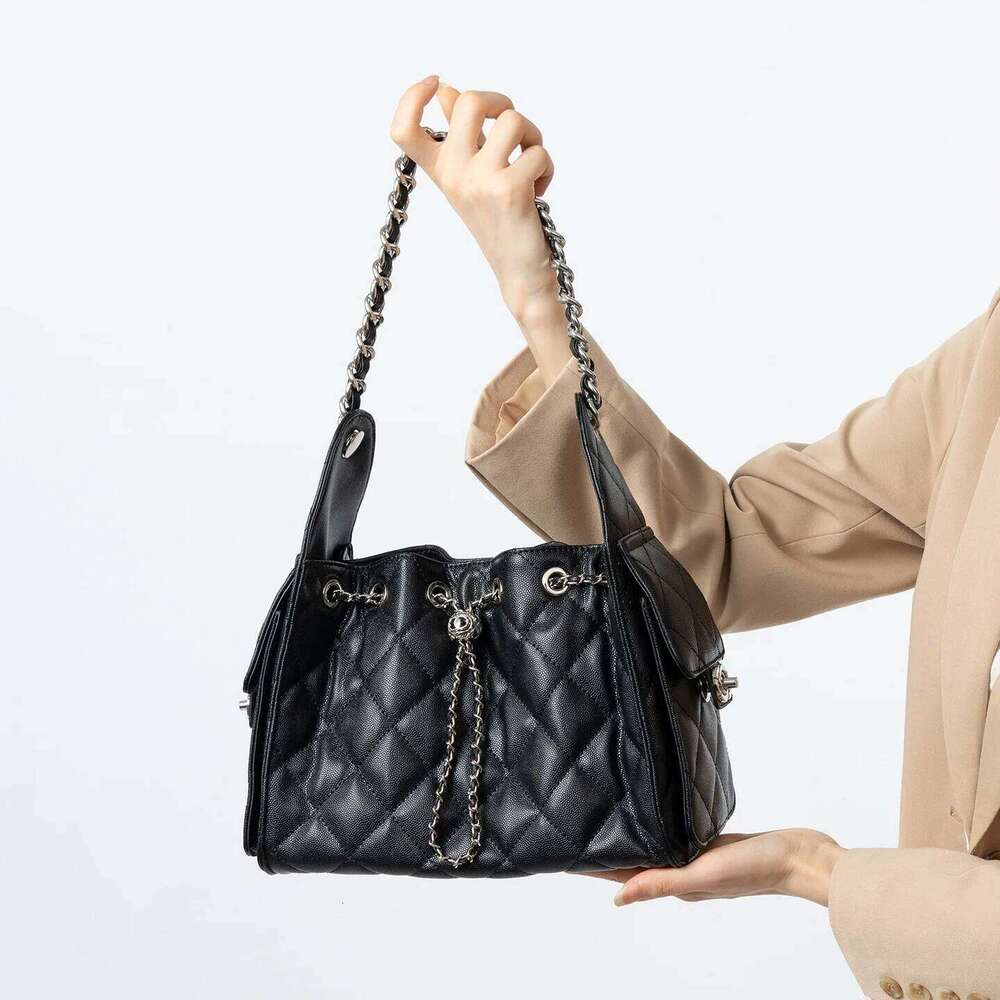 New Arrival Women's Dia-patterned Genuine Leather First Layer Cowhide Large-capacity Bucket Chain Crossbody Shoulder Bag