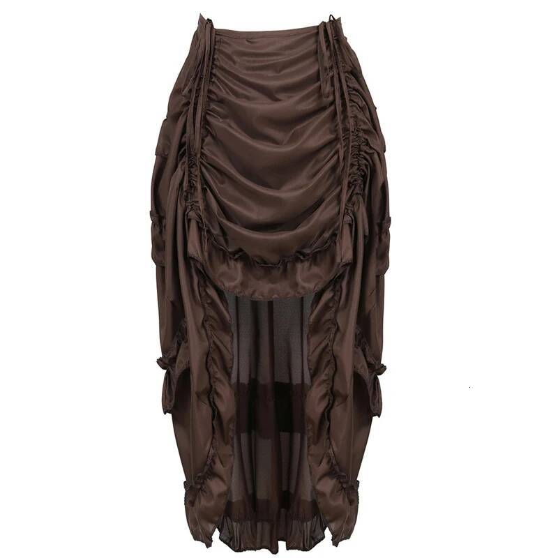 Steampunk Women Skirts Gothic Irregular Shirring Pleated Party Maxi Long Skirt High Low Costumes Punk Sexy Corset Plus Size Red dongdumaoyi