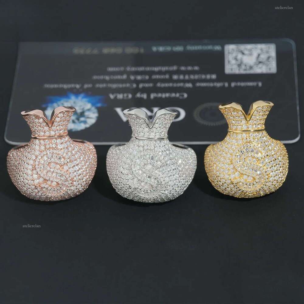 Hip Hop Jewelry Money Bag US Dollar Rings Sterling Sier Gold Plated Ice Out Vvs Moissanite Fully Dia for Men