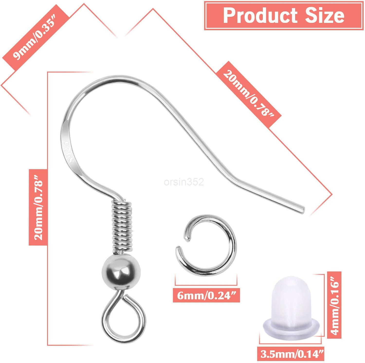 600Pcs Earring Making Kit with Hypoallergenic Hooks Jump Rings Rubber Backs SilverW250911