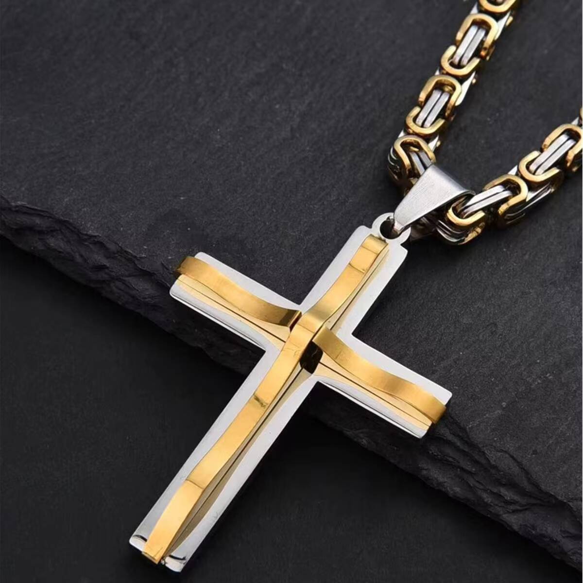 Mens Retro HipHop Style Stainless Steel Convex Cross Pendant Necklace New DoubleLayer Box Chain Fashion Accessory