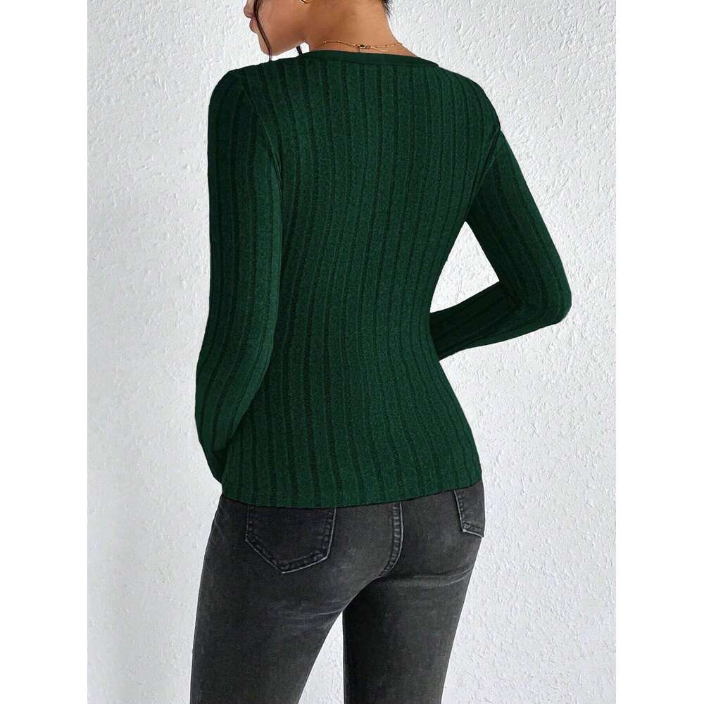 Slim Fit V-Neck Knitted Jumper Long Sleeve Top For Women Sexy Trendy Pullover Casual Wear