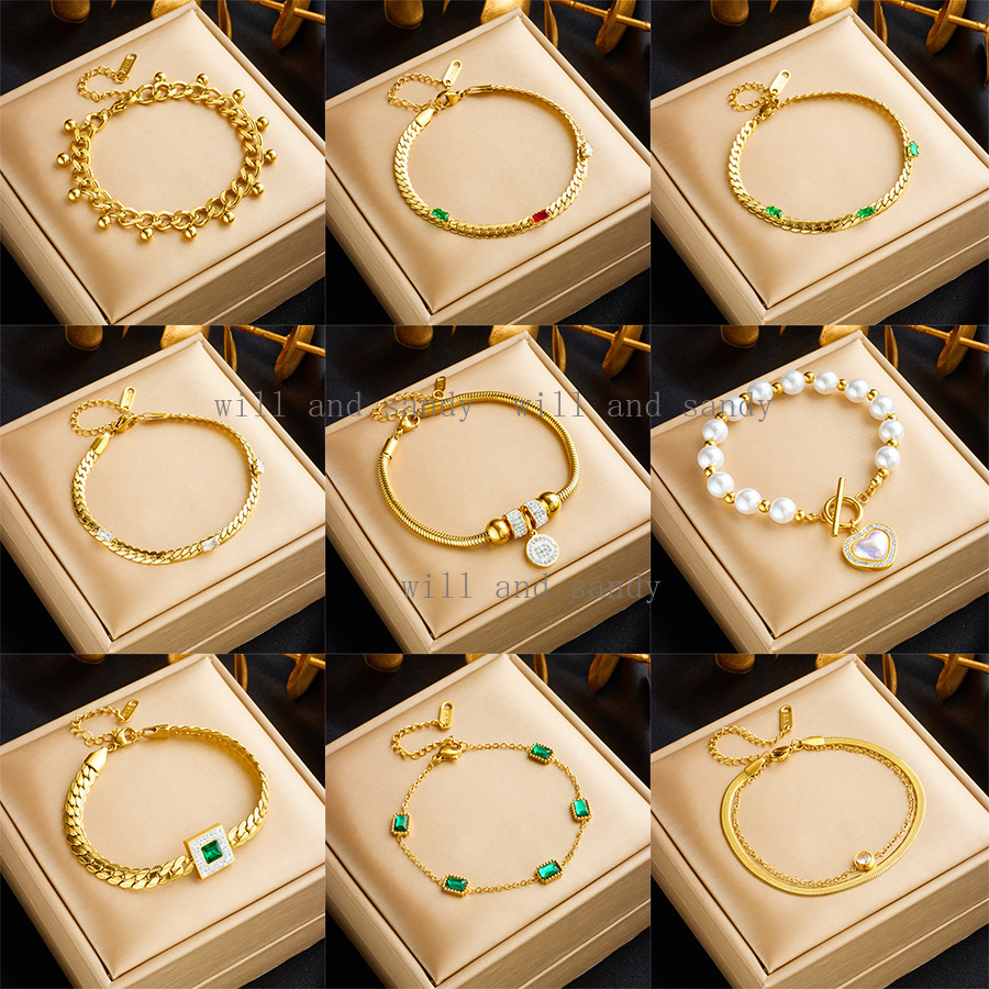 Crystal Zirconia 18k Gold Wristband Bracelets for Wmen Designer Jewelry Charm Cuban Chain Square Heart Butterlfy Beads Stack Bracelets Bangle Cuff Fin