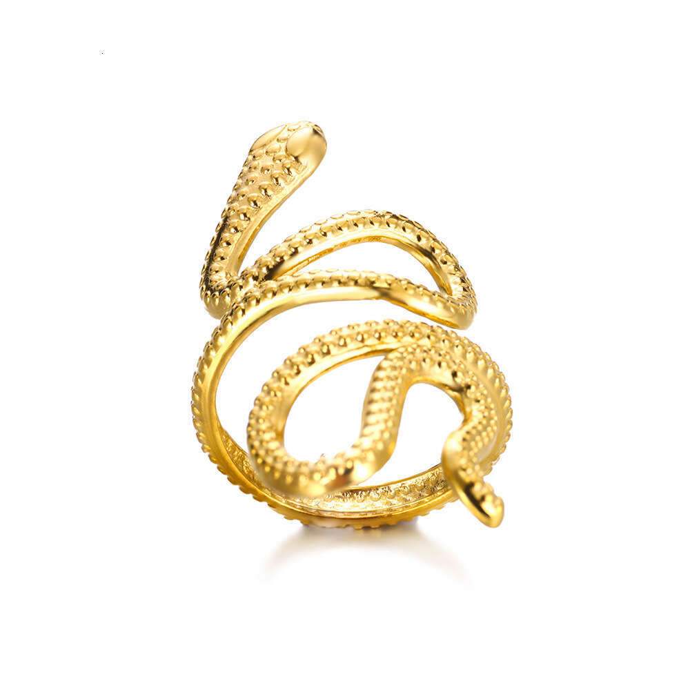 Stainless Steel Snake Gold Plated Open Ring Gothic Punk Style Animal Exaggerated Jewelry