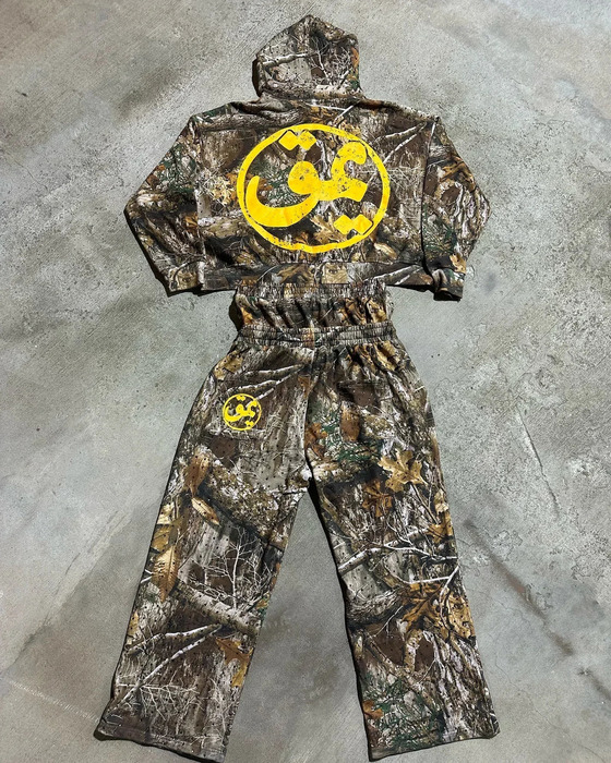 Retro Camouflage Zipper Hoodie Sweatshirt Two Piece Set Y2K Sportswear Mens Letter Oversized Drawstr Casual Pants 250911