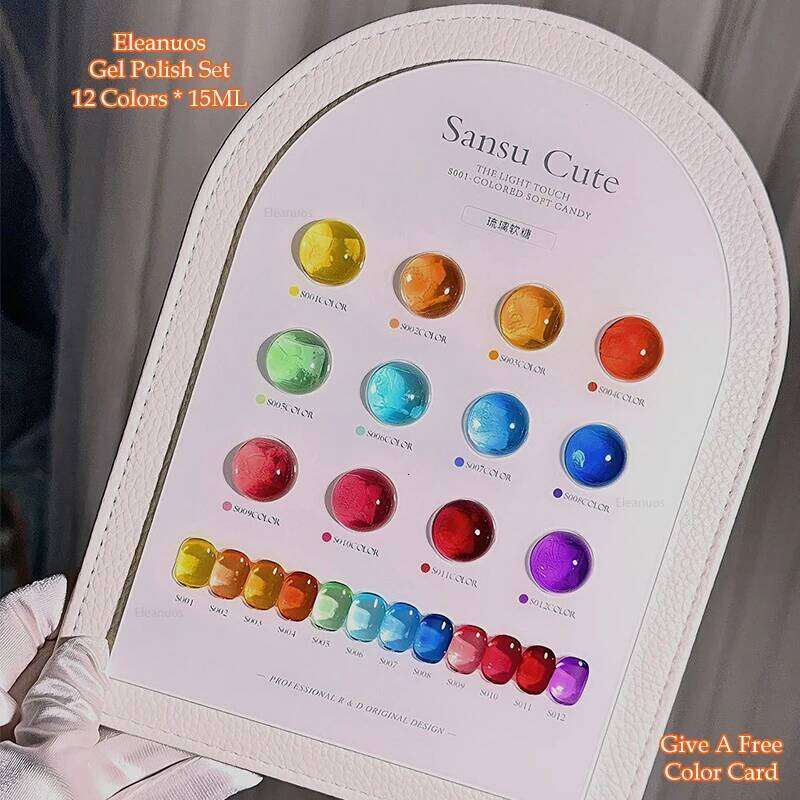 Eleanuos Rainbow Gel Polishing 12Pcs Mixed Varnish Semi Permanent UV Soaked Nail Candy Primer Salon Ice Penetrating Finish 15Ml