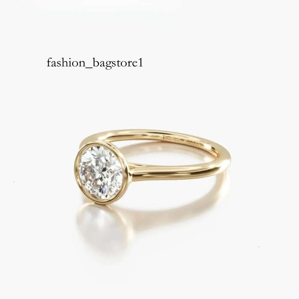 AAA GEMS Yellow Gold Lab Grown Dias VVS1 Moissanite Rings Comfort Fit Bezel Set Solitaire Engagement Ring