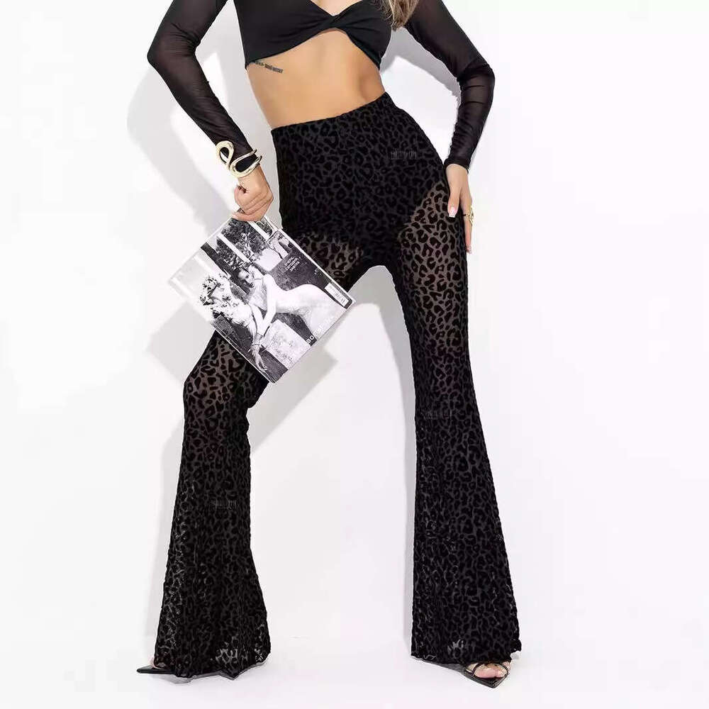 Women's Fashion Sexy Mesh Velvet High Waist Leg-Lengthening Fld Casual Pants