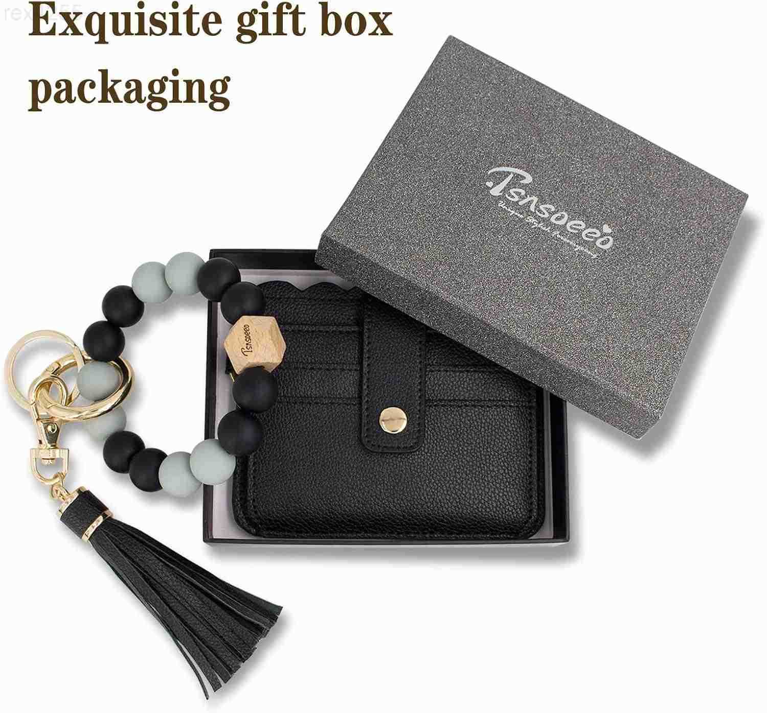 Keychain Wallet Wristlet Small Credit Card Holder Bracelet Key Chain Purse Bangle Tassel Beads Key Rings for WomenW250911