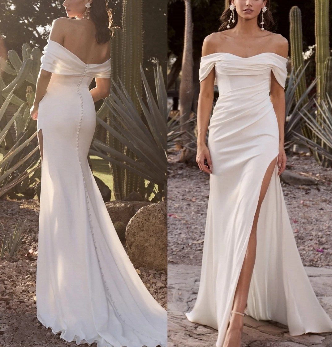 2025 Simple Elegant Wedding Dress Off The Shoulder Side Slit Mermaid Sweep Train Bridal Bride Gowns Vestidos De Novia Robe De Mariage