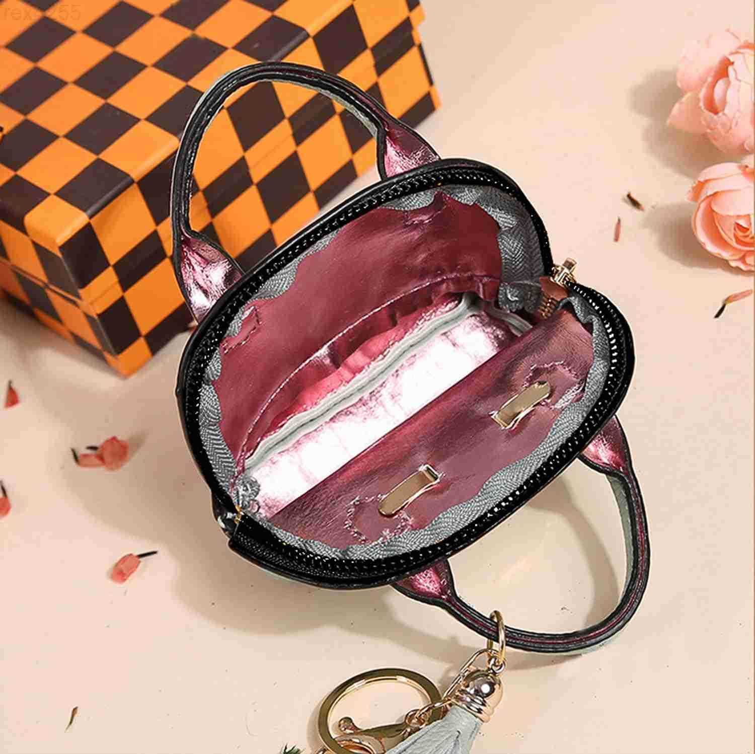Mini Tote Purse Keychain Cute Tote Bag Coin Purse Keychain Mini Backpack Keychain Wallet PU Leather Deep BlueW250911