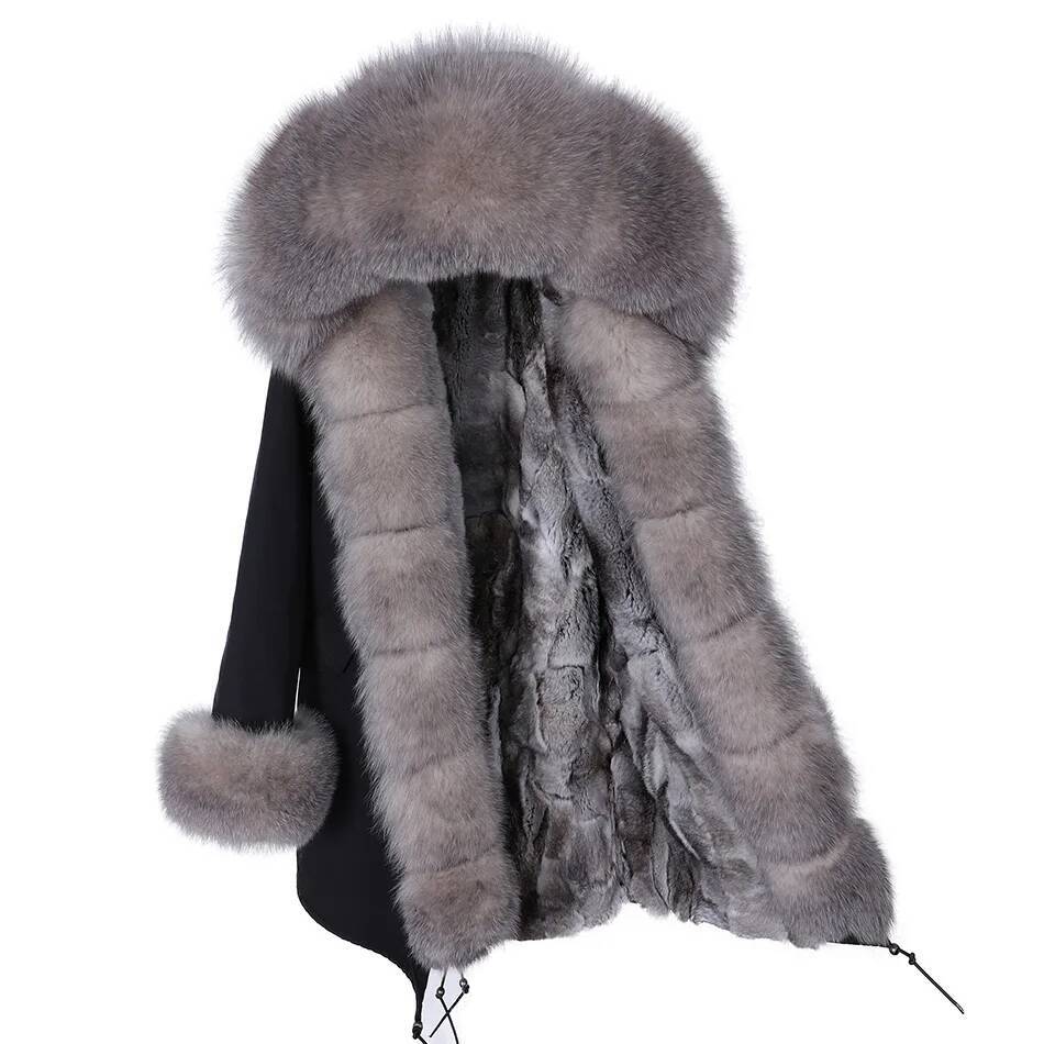 2024 Maomaokong Women winter natural raccoon fox collar long coat real rabbit fur lining parkas Women's jacket
