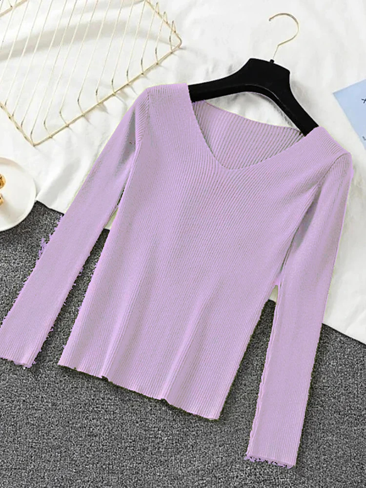 Women Sweater Autumn Knitwears Winter Long Sleeve Pullover Basic Top Fashion Vneck Elastic Female Solid Knitted Jumper 250911