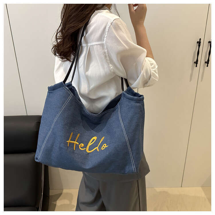 Korean Designer Bags Style Denim Tote for Women 2025 New Large Capacity Letter Shoulder Commuter Underarm Mommy Bag