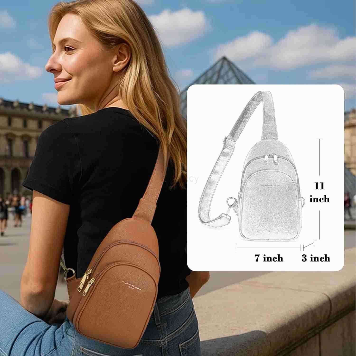 Crossbody Sling Bags Fanny Packs Leather Purses Chest Bag for WomenW250911