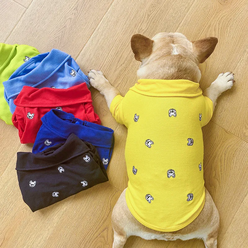 Pet French Dog Handsome clothing Fashion Grey Full Embroidered Small Shirt Pet Dog Corgi Short Sleeve