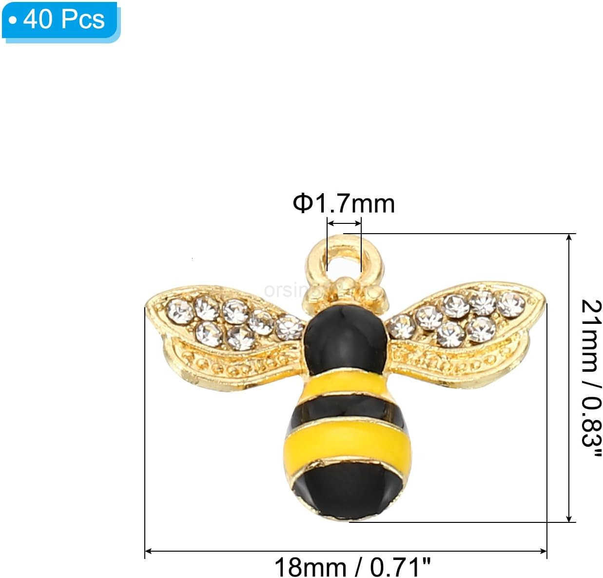 40pcs Bees Charm Bees Charm Pendants Enamel Resin Alloy Rhinestone for Jewelry Making s EarringW250911