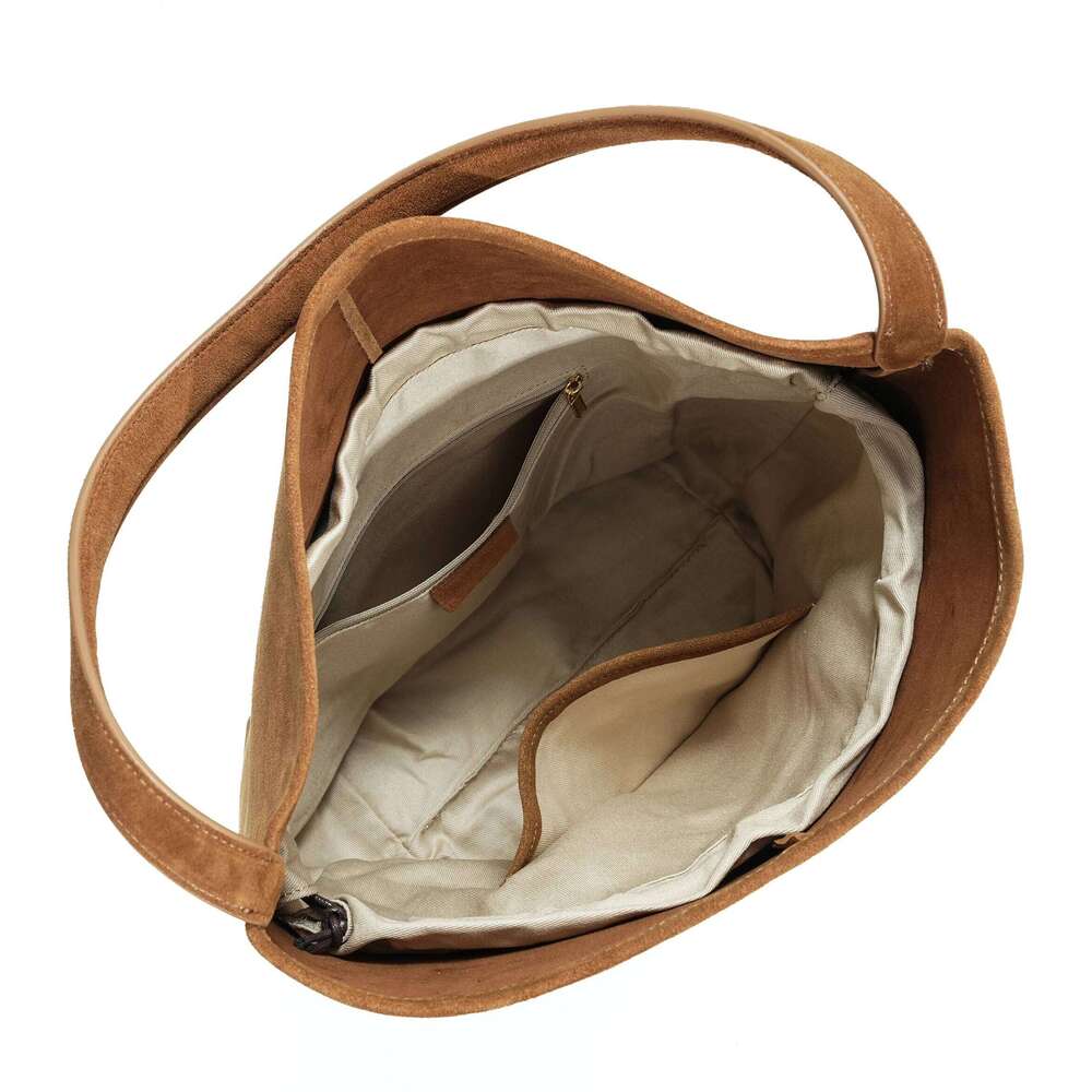 Frosted Cowhide Vintage Women's Large Capacity Suede Fashion Bucket Shoulder Bag Solid Color Simple Casual Commuter Bags