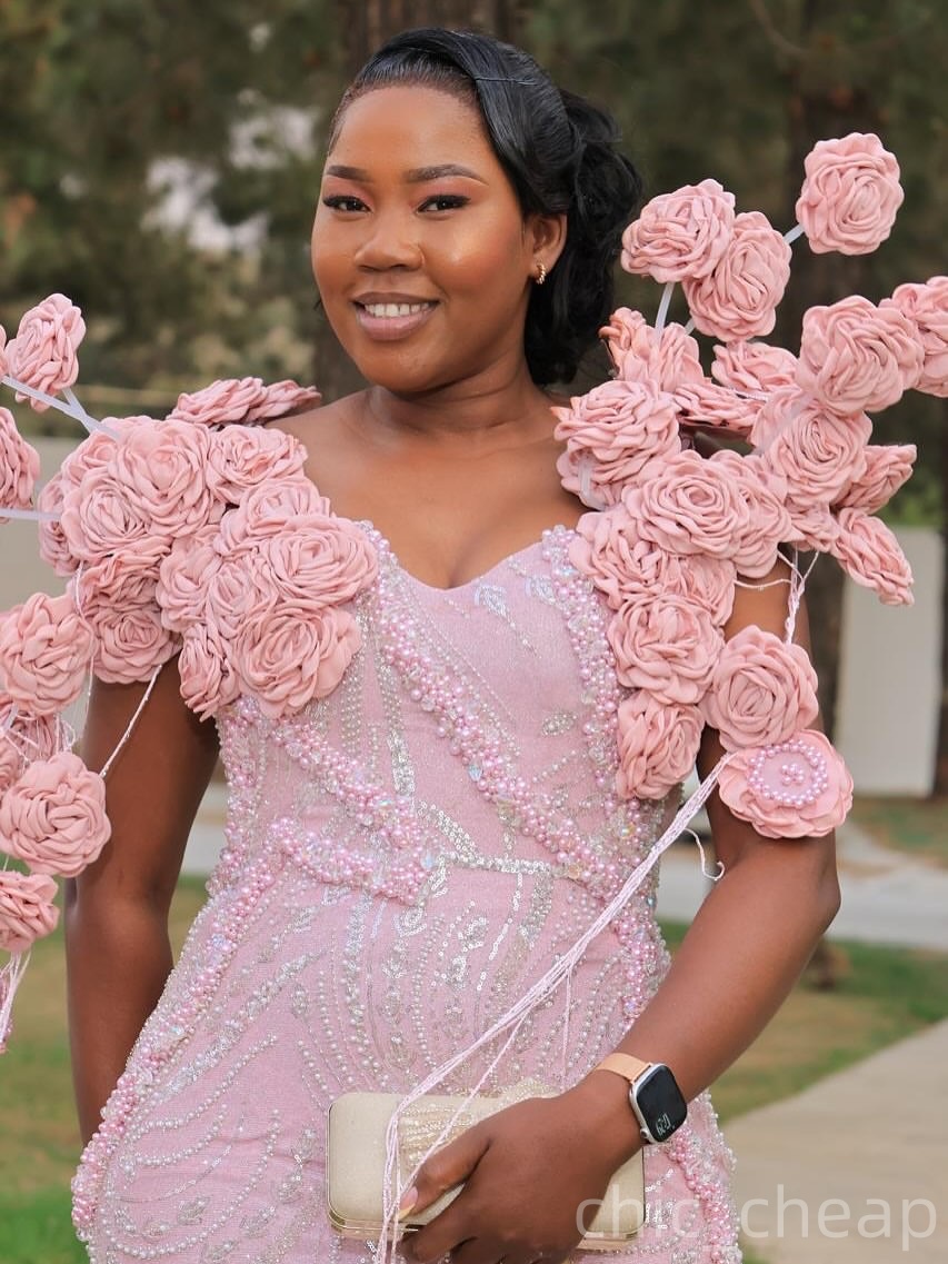 Pink Sheath Prom Dresses 2025 Flowers Beaded Sequined Sweetheart Evening Formal Party Second Birthday Engagement Gowns Plus Size Dress For Special Occ