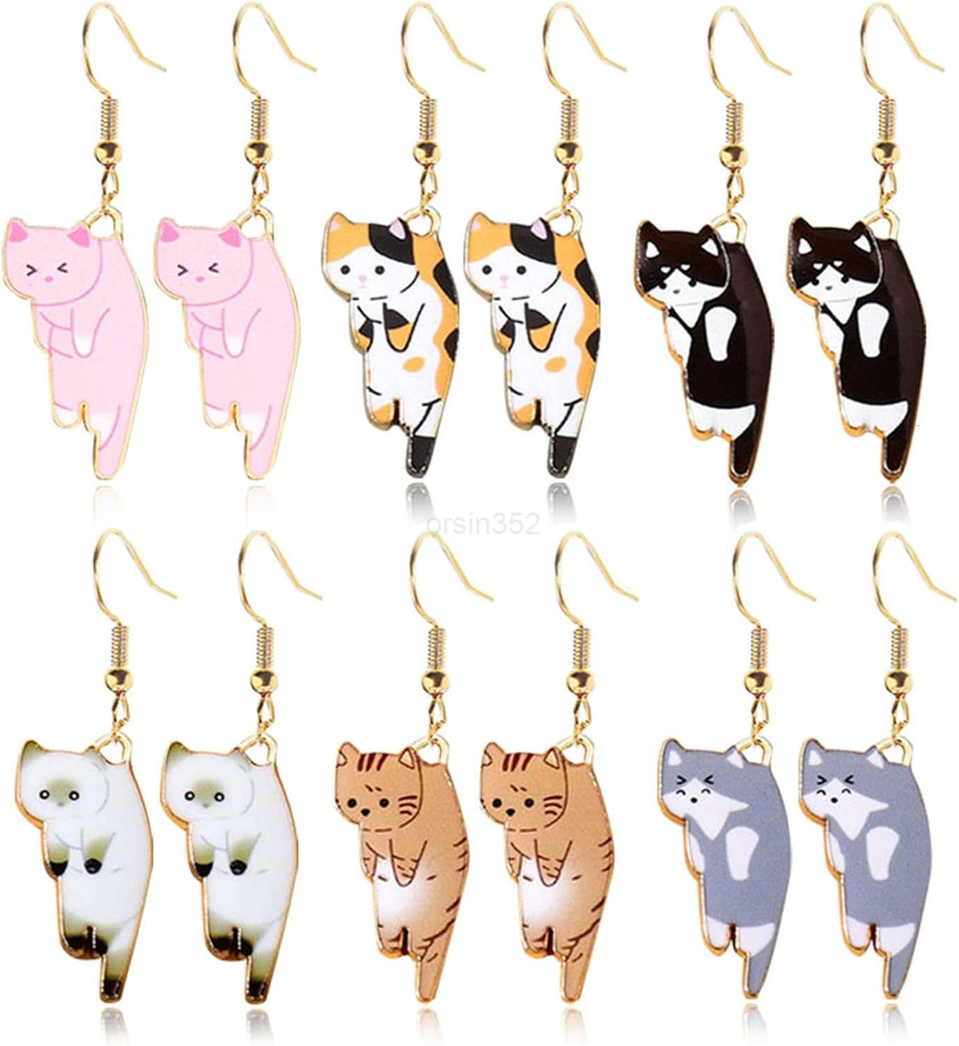 6 Pairs Cute Cat Earrings for Women Funny Cartoon Kitten Dangle Earrings Kawaii Animals Cat Earrings Lover Birthday GiftsW250911