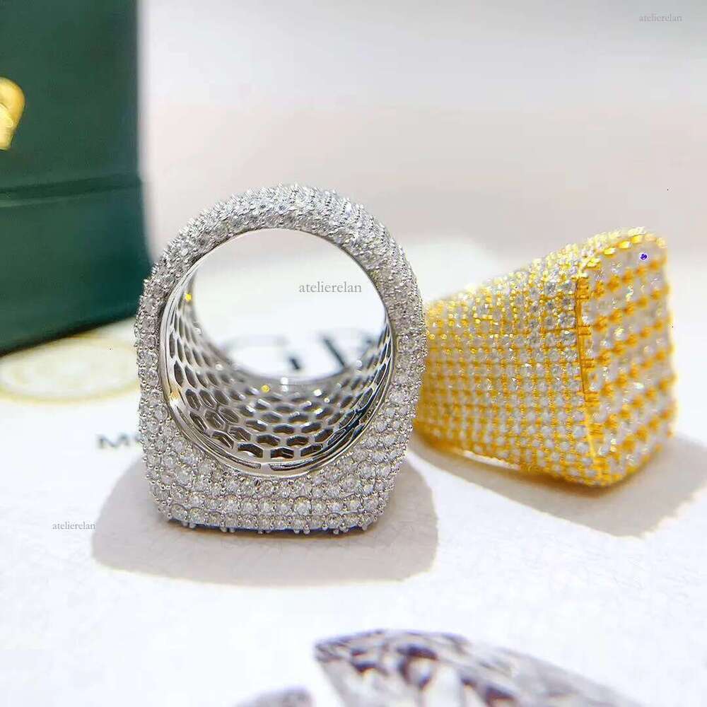 Hip Hop Full Moissanite Square Shape Fashion Jewelry Pass Tester Iced Out Sterling Sier Ring