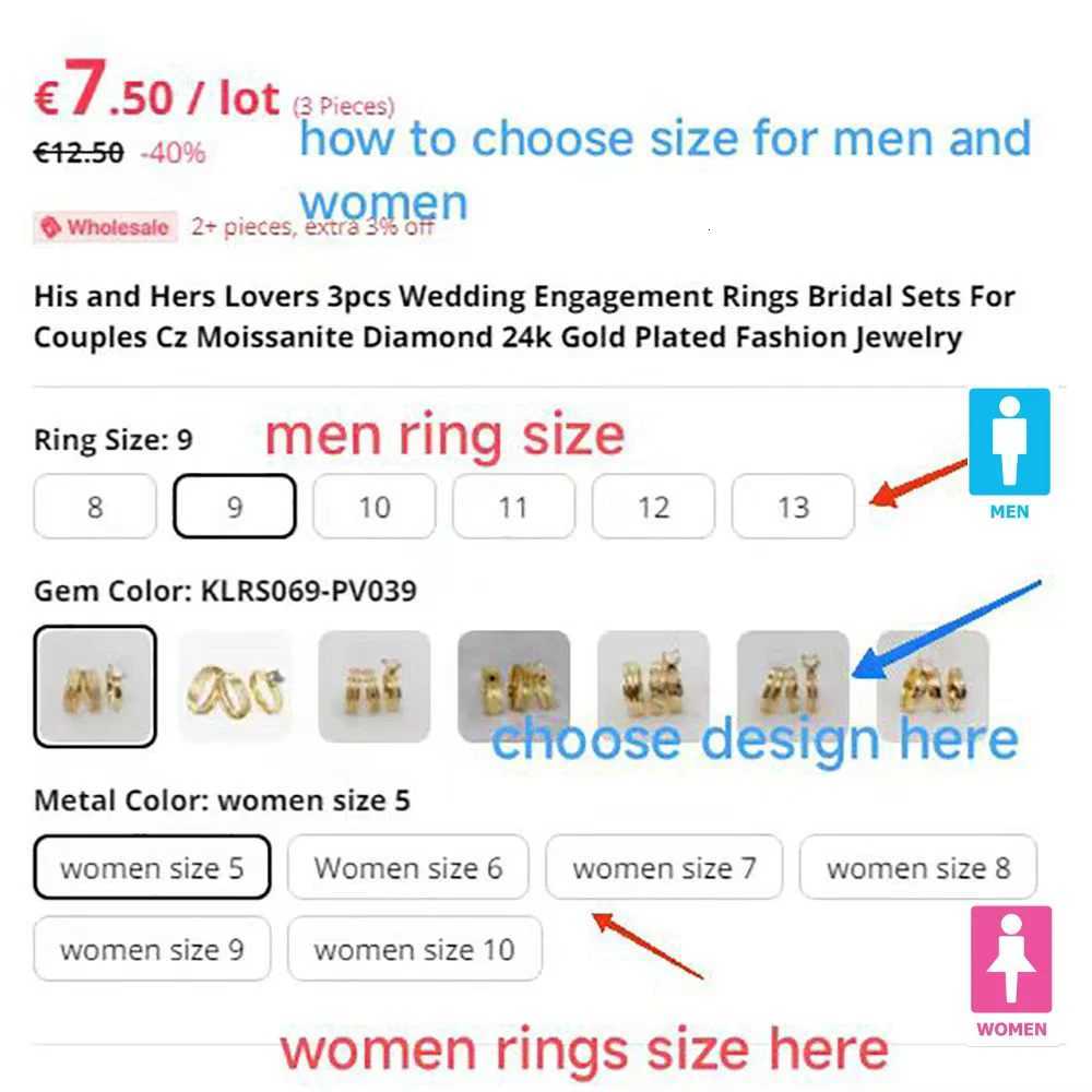 Brilliant Sparkling Cubic Zirconia Bridal Sets Promise Couple Wedding Engagement Rings For Men Women Titanium Love Bands Jewelry W250911