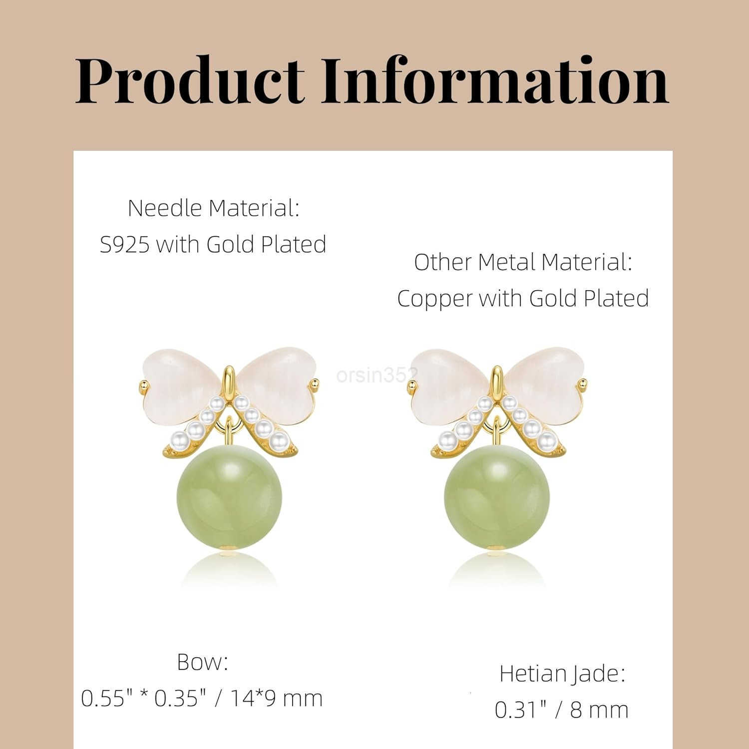 Natural Hetian Jade Bow Earrings Dainty Green Real Jade Charm Pendant Jewelry Studs Handmade Ear Stud Earrings Hoop Earrings for Women 925 Sterling Si