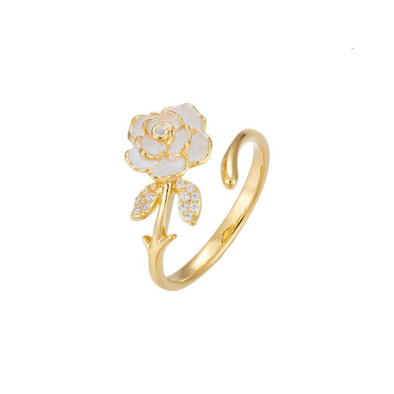 French Camellia Open Oil Drop Micro Inlay High-end Flower Index Finger Light Luxury Adjustable Ring