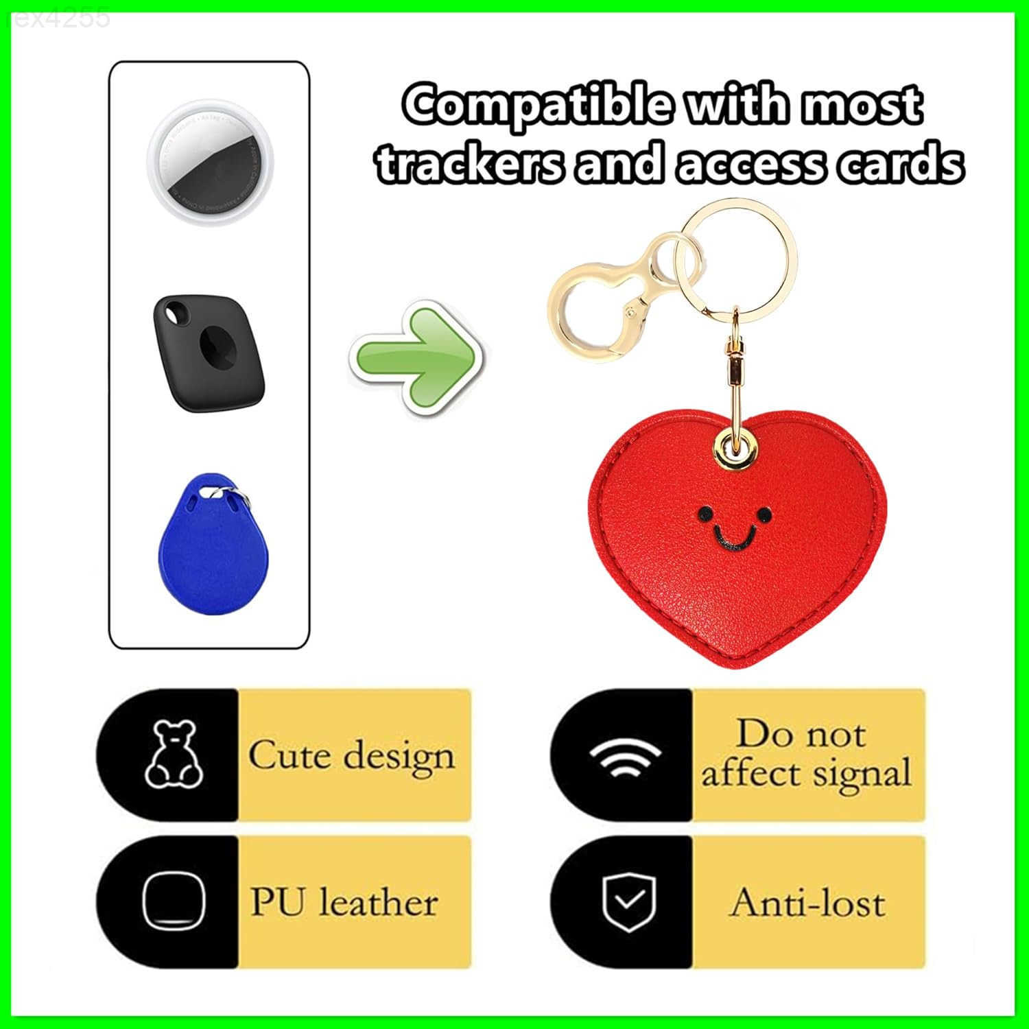 Leather Airtag Keychain Case HolderCute Protective Tag Cover with Key RingAntiScratch Hidden Finder GPS Tracker Case for Wallet KeysBagPetsBackpackHea
