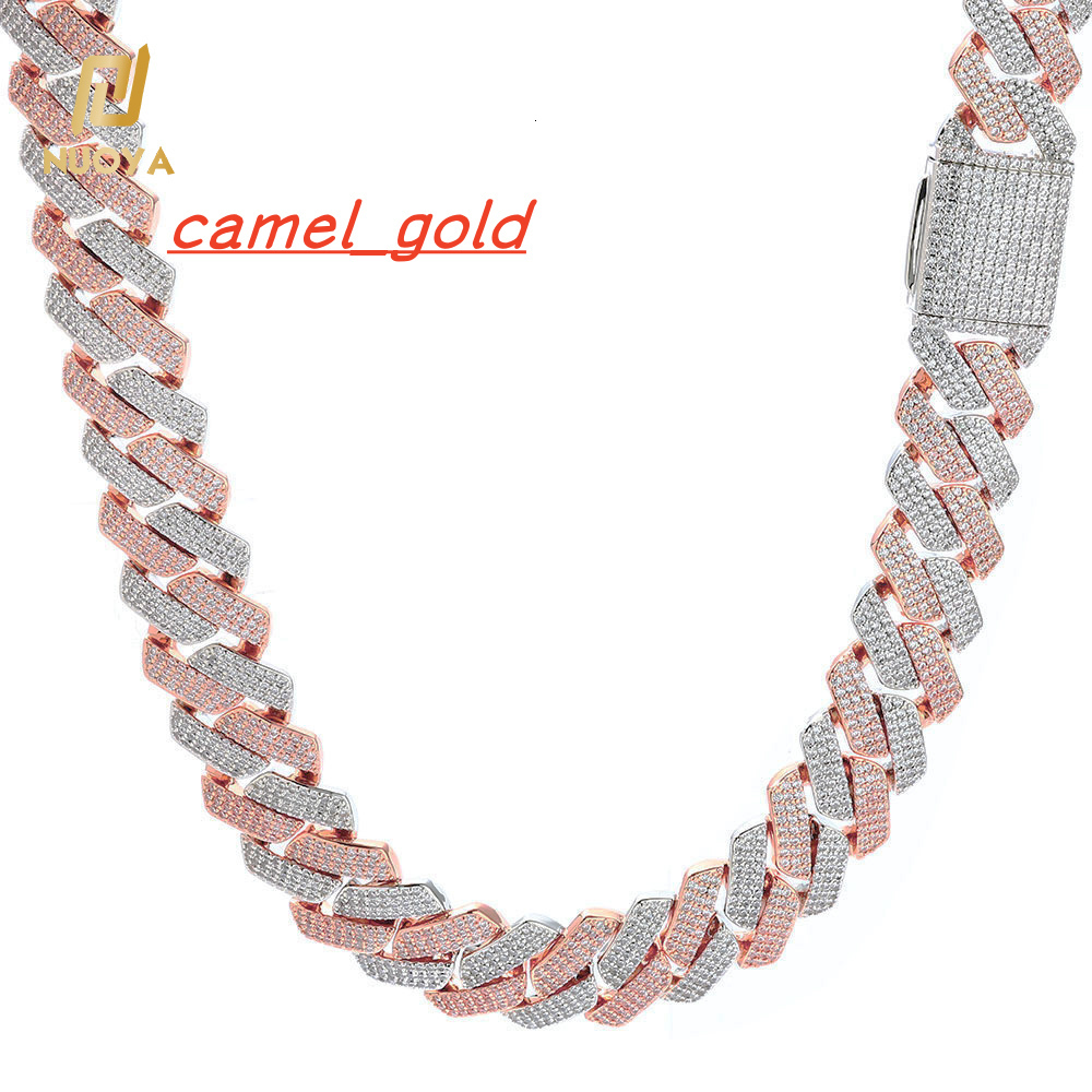 NUOYA Wholesale Rose Gold Plated 20mm Iced Out Cuban Chain Necklace with Box Clasp for Men Women Hip Hop Jewelry Cuban Chain