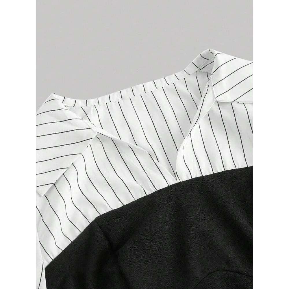 Women's Striped Spliced Lapel Shirt Elegant Fashion Style Business Casual Office Wear