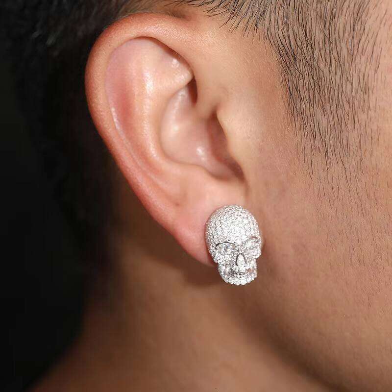 Fashion Skull S Sterling Sier Moissanite Stud Earrings Screw Back GRA Certificated Can Dia Test Jewelry