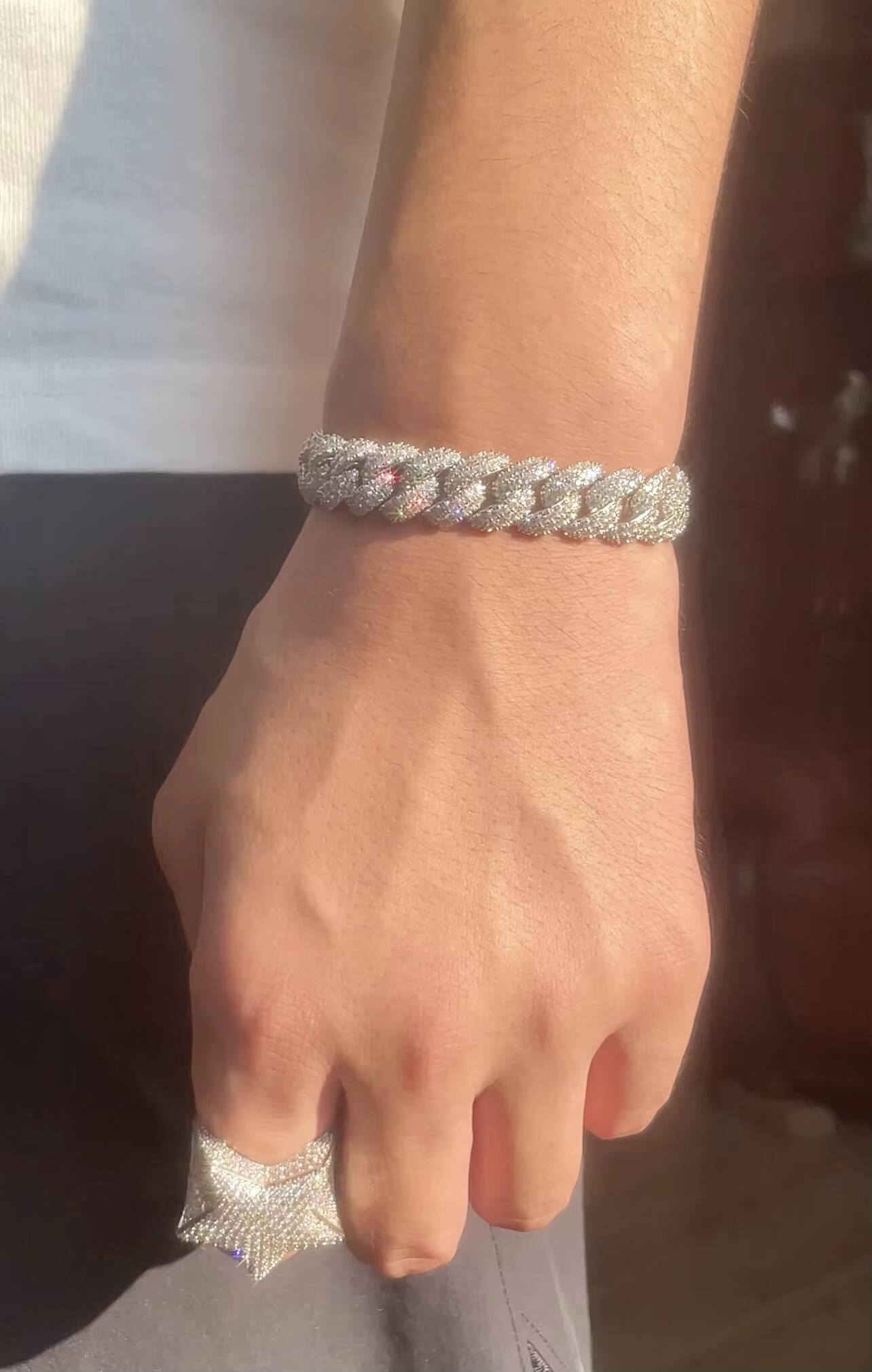RTS Cuban Bracelet 6mm13mm Iced Out Moissanite Diamond Chain S925 Sterling Silver Cuban Link Chain Men Bracelet