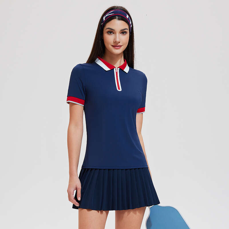 Cross-Border New Sports Top Women Summer Polo Collar Quick-Dry Breathable Running Fiess Skirt Tennis Outfit Set