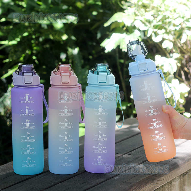 Sports Water Bottle Portable Large Capacity Men and Women Outdoor Fitness Space Cup with Scale Celebrity Gradient Childrens Straw Cup H250911