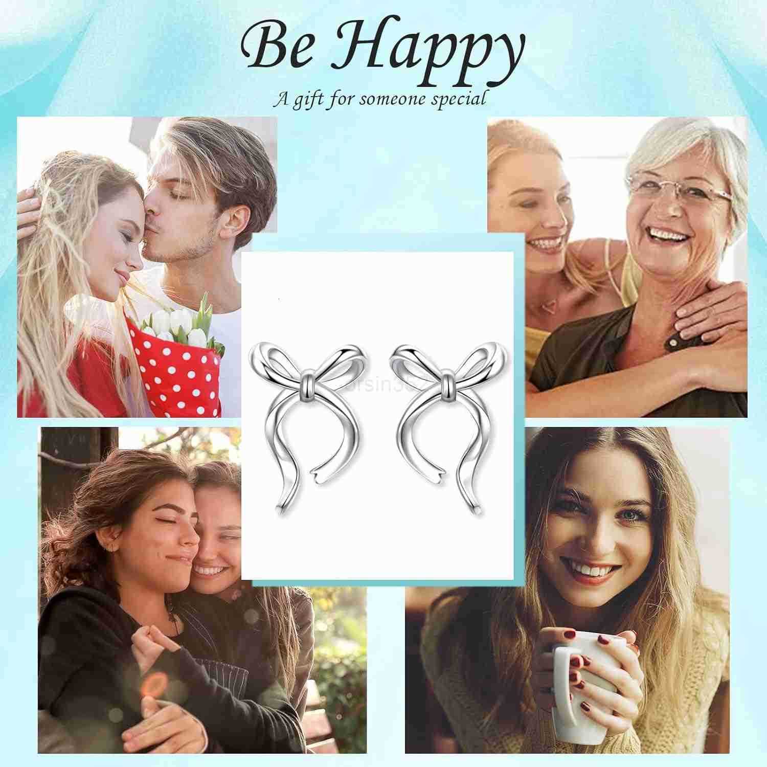 S925 Sterling Silver Flower StatementRibbornDainty Teardrop Stud Earrings for Women Christmas Jewelry GiftsW250911