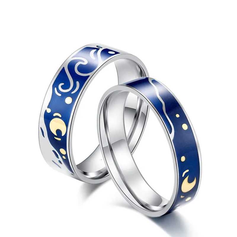 Van Gogh The Starry Night Enamel Couple Rings Stainless Steel Wedding Band Ring for Women Men Size 511 W250911