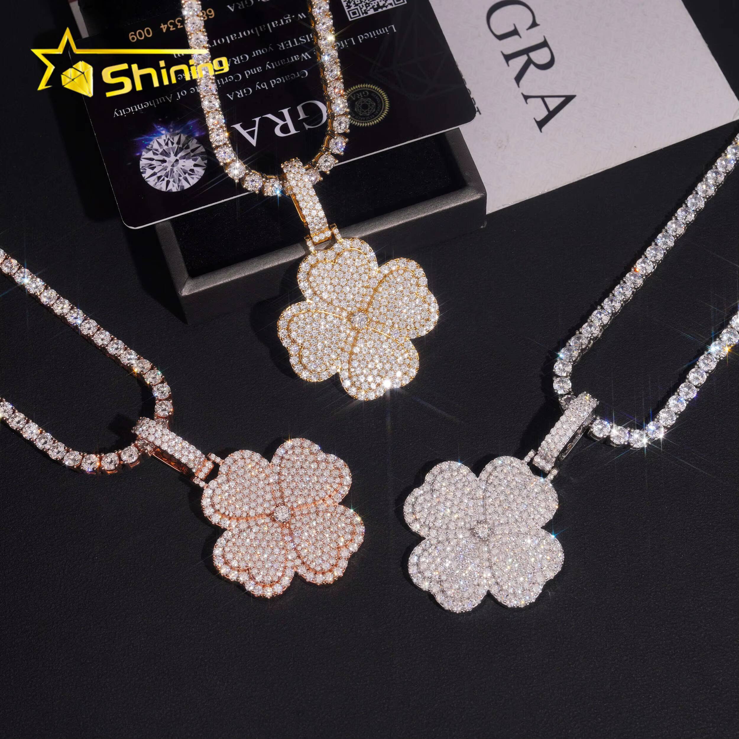 New Style Moissanite Pendant Gold Plated Fine Jewelry 925 Sterling Silver Iced Out Moissanite Clover Pendant for Men Women