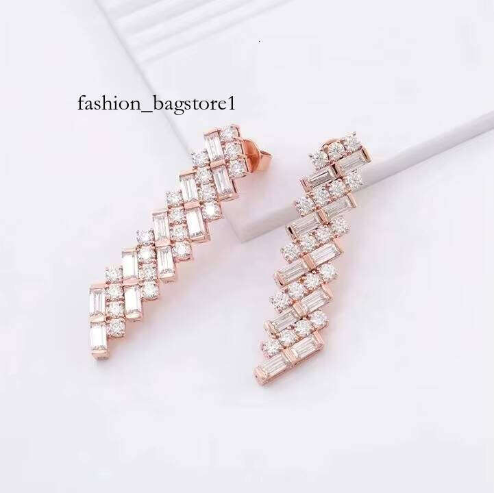 Women's Rose Gold Dangle Drop Earrings Baguette Round Moissanite Wedding Jewelry with Gift Box