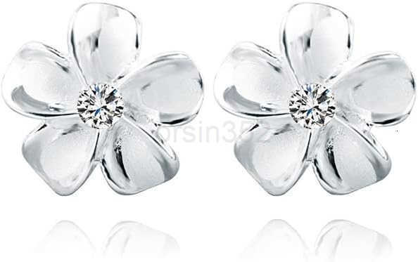 Solid 925 Sterling Silver Plumeria Flower Stud Earrings for Women Teens Crystal Flower Stud EarringsW250911